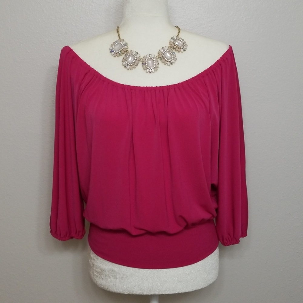 Express elastic shoulder pink banded top